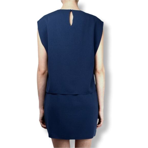 Tibi Savanna Navy Blue Crepe Drape Tie Dress 4 Career Modern Classic Minimalist - Picture 8 of 13